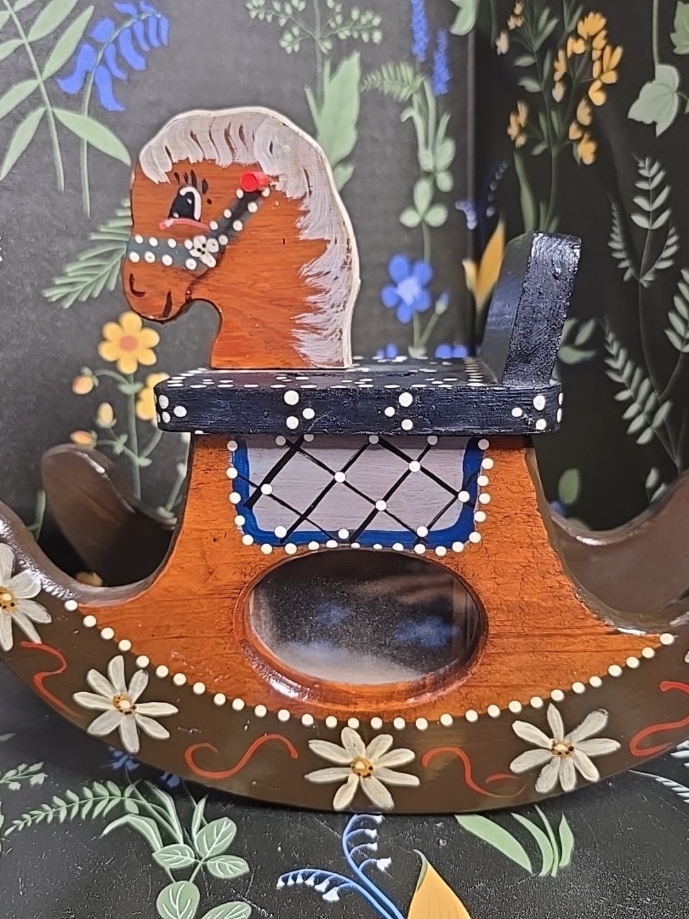 Hand-Painted Wooden Rocking Horse Décor Piggy Bank W/ Music Box- Handmade OOAK